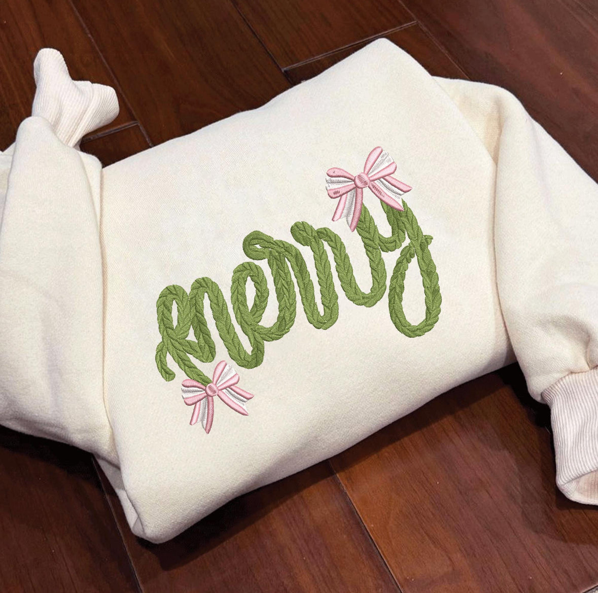 Embroidery Merry with Bows Sweatshirt